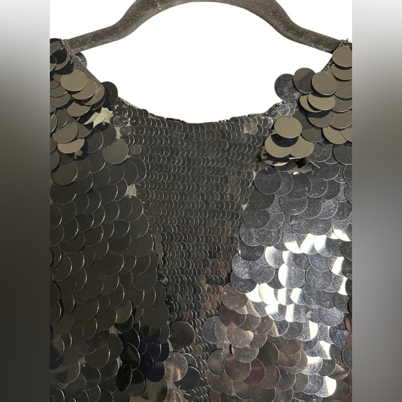 ARGENTI Black Sequin Deep V Back 100% Silk Vintage Blouse Size Small - Picture 6 of 7